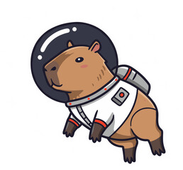 Astronaut Capybara in a tiny spacesuit, floating in space. Vector sticker design