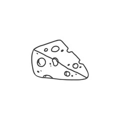 Cheese in sketch style, black and white illustration. Slice of cheese isolated on white. Food Vector illustration