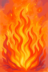 Vibrant Dancing Fiery Flames Illustration with Warm Orange Red Yellow Colors, Abstract Fire Vector Art, Burning Heat Energy Background for Design and Decoration