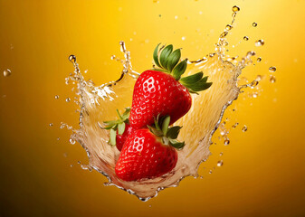 strawberry falling into water