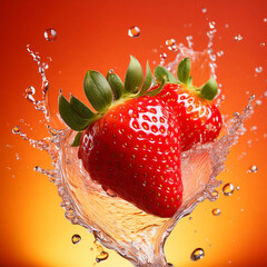 strawberry in water splash
