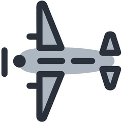 Stylized Icon of a Light Gray Airplane with Dark Blue Outline