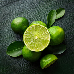 limes on wooden background