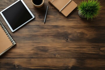 Stylish Workspace with Tablet, Notebook, and Coffee. Boost Productivity in a Creative Home Office