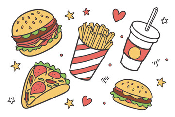 Unhealthy Eating A Feast of Fried Food And Sugary Drinks