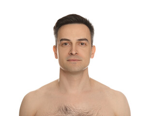 Handsome man after shaving on white background