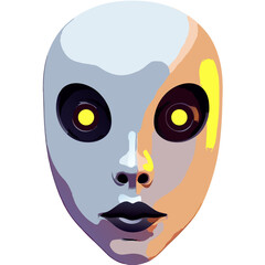 Obraz premium Stylized Mask with Contrasting Colors and Unsettling Gaze