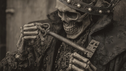 Skeleton holding a key
