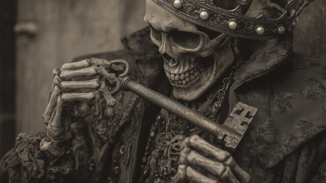 Skeleton holding a key