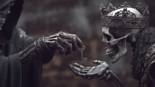 Skeleton holding a key
