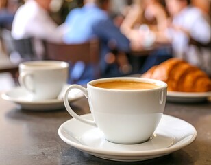 Fototapeta premium Coffee and croissant in cafe