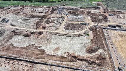 General view of the construction site. The beginning of construction of a large object.