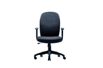 Fototapeta premium Ergonomic black office chair with adjustable armrests and wheels, cut out