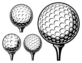Monochrome golf ball illustrations with dimple textures