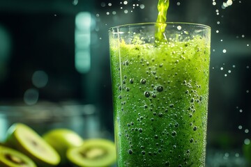 Healthy Green Smoothie. Nutritious & Refreshing Beverage with Organic Fruits & Vegetables Dining Experience