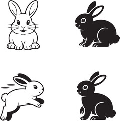 Fototapeta premium Rabbit silhouette & Outline set vector illustration isolated On Transparent Background