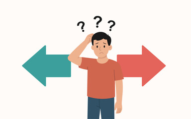 Businessman Confused Between Two Choices, Flat Vector Illustration on Strategic Decision-Making