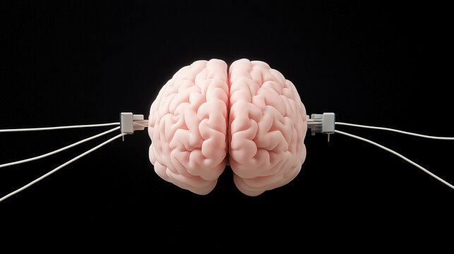 Brain stimulation, conceptual image. Brain and electrodes 