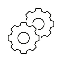 Two Interlocking Gears Line Icon. Mechanical Engineering, Process Optimization, And Industrial Automation Outline Symbol. Machine Efficiency. Editable Stroke. Isolated Vector Illustration
