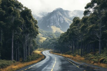 Scenic Nature Road - Explore Misty Forest Pathways and Mountainous Landscapes on a Tranquil and Picturesque Journey