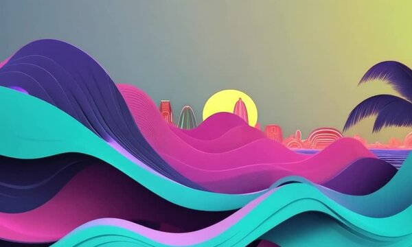 "Futuristic Neon Summer Paradise &ndash; 4K Loop Animation"
A surreal, futuristic summer animation featuring neon waves, glowing tropical plants, and a sci-fi beach city skyline at sunset. The vibrant syn
"