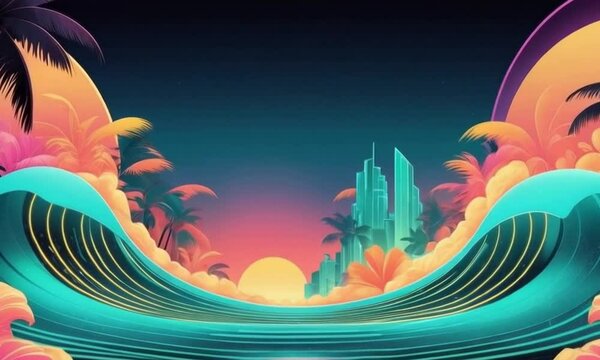 "Futuristic Neon Summer Paradise &ndash; 4K Loop Animation"
A surreal, futuristic summer animation featuring neon waves, glowing tropical plants, and a sci-fi beach city skyline at sunset. The vibrant syn
"