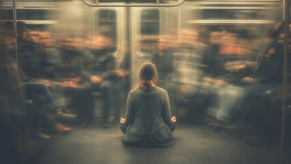 Woman Meditating On Train