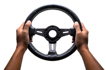  hands holding steering wheel isolated on white background PNG