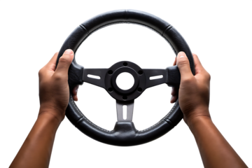  hands holding steering wheel isolated on white background PNG