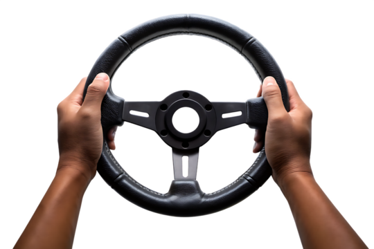  hands holding steering wheel isolated on white background PNG