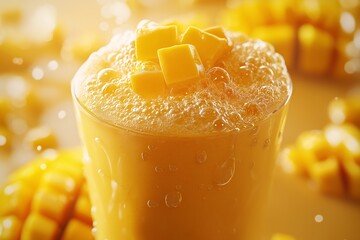Refreshing Summer Mango Juice Smoothie - Fresh, Delicious, And Nutritious Tropical Drink with Sliced Mango And Natural Fruit Flavor