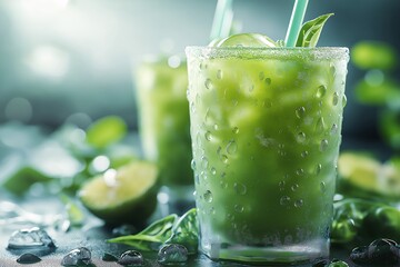 Refreshing Summer Mocktail with Lime and Mint - Vibrant Green Drink Perfect for a Cocktail Party