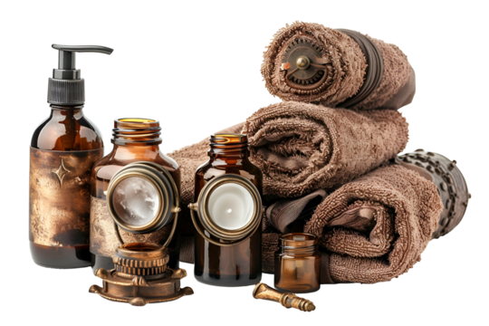 Spa Products and Brown Towels Steampunk Style