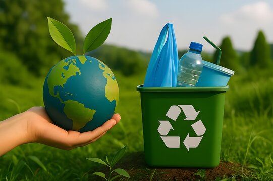 Realistic Environmental Cleanup &ndash; Plastic Waste in Recycling Bin for World Environtment Day Campaign Purpose