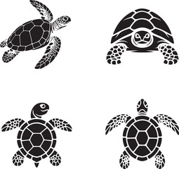 Obraz premium Turtles silhouette set vector illustration isolated On Transparent Background