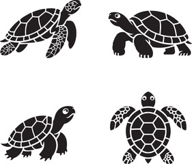 Turtles silhouette set vector illustration isolated On Transparent Background