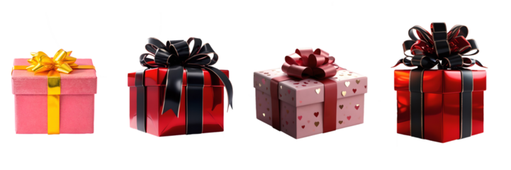 Sweet pink gift boxes with love heart patterns and red ribbons, ideal for romantic occasions, gift set, transportable