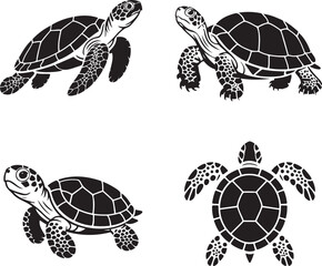Turtles silhouette set vector illustration isolated On Transparent Background