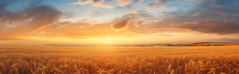 A wheat field at sunset.	

