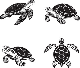Turtles silhouette set vector illustration isolated On Transparent Background