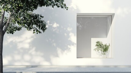 Minimalist white building with greenery