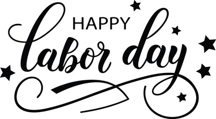  Stylish Handwritten Happy Labor Day Text with Stars and Decorative Swirls