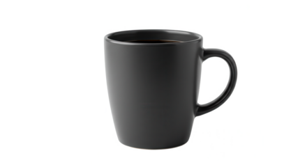 Black coffee mug with hot beverage on transparent background png  