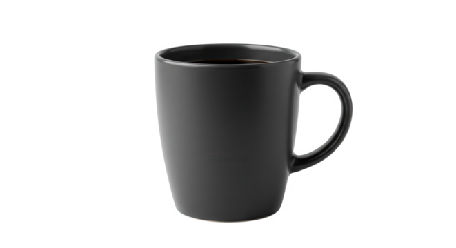 Black coffee mug with hot beverage on transparent background png  