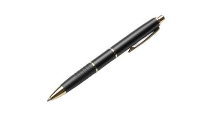 Elegant black pen with gold accents on a transparent background  