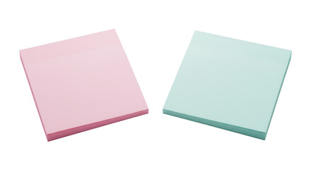 Fototapeta premium Two pastel sticky notes in pink and mint green on a white background 