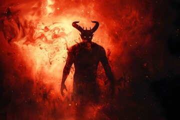 Demon silhouette, hell background