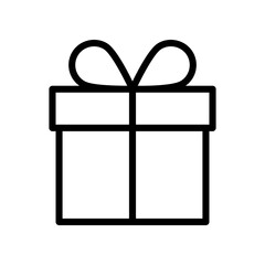 Elegant Line Art Icon of a Wrapped Gift Box with Ribbon Bow