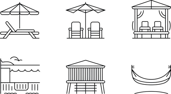 Set of vector icons: architectural building design and construction project blueprints