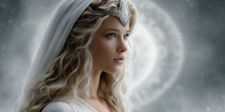 cassandra wearing a vr headset, surrounded by swirling digital prophecies, a modern oracle,